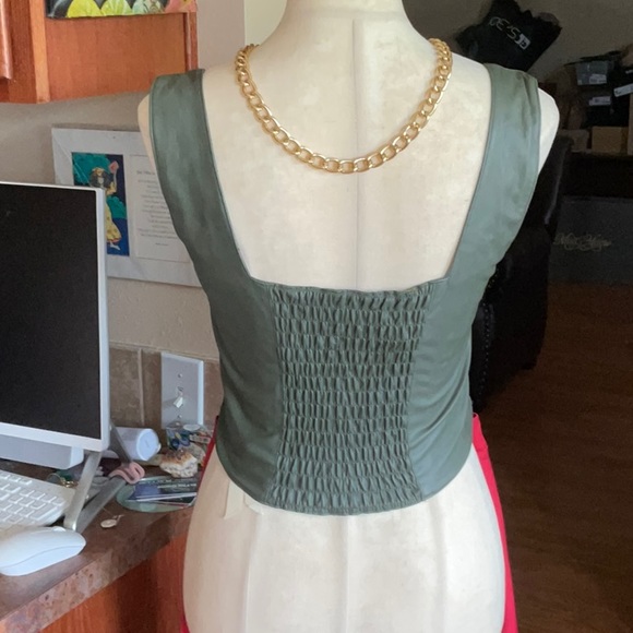 7 for All Man Kind Olive Green Corset Faux Leather Top in Size M, NWT - Picture 5 of 15